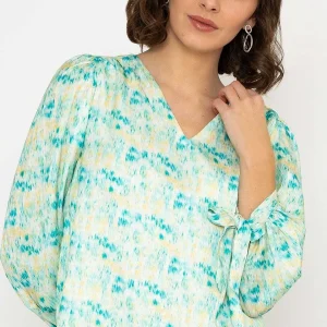 Rowen Avenue Tie Sleeve Top In Green Print*Women Tops & Blouses
