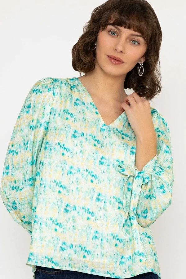 Rowen Avenue Tie Sleeve Top In Green Print*Women Tops & Blouses