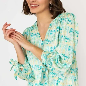 Rowen Avenue Tie Sleeve Top In Green Print*Women Tops & Blouses