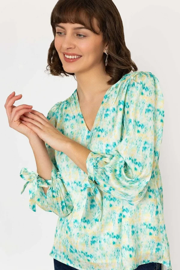 Rowen Avenue Tie Sleeve Top In Green Print*Women Tops & Blouses