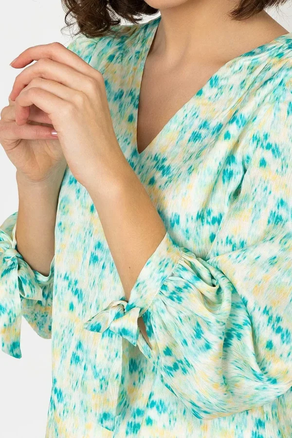 Rowen Avenue Tie Sleeve Top In Green Print*Women Tops & Blouses