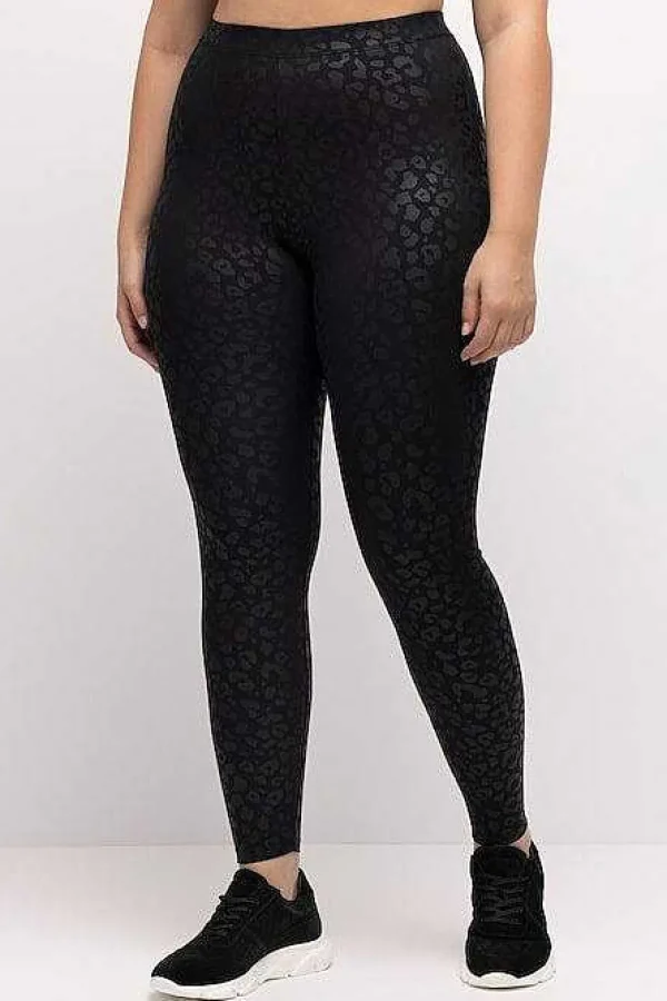 Ulla Popken Tonal Leopard Print Stretch Leggings In Black*Women Jeans & Trousers