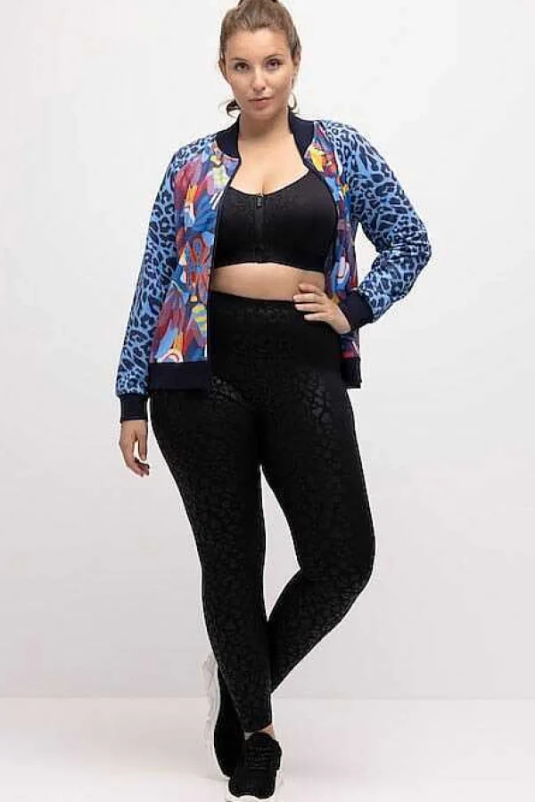 Ulla Popken Tonal Leopard Print Stretch Leggings In Black*Women Jeans & Trousers