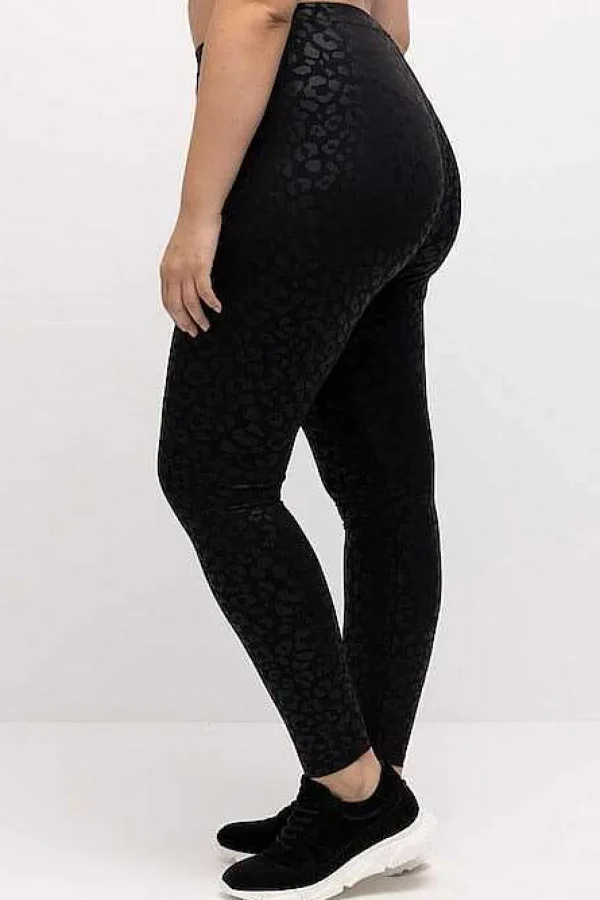Ulla Popken Tonal Leopard Print Stretch Leggings In Black*Women Jeans & Trousers