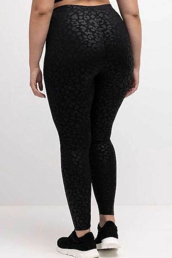 Ulla Popken Tonal Leopard Print Stretch Leggings In Black*Women Jeans & Trousers