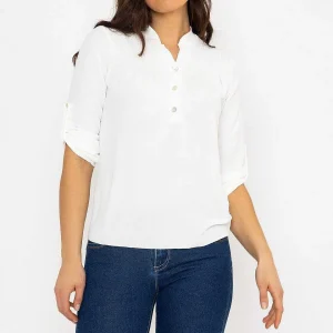 Pala D'oro Turn Up Sleeve Top In Ecru*Women Tops & Blouses