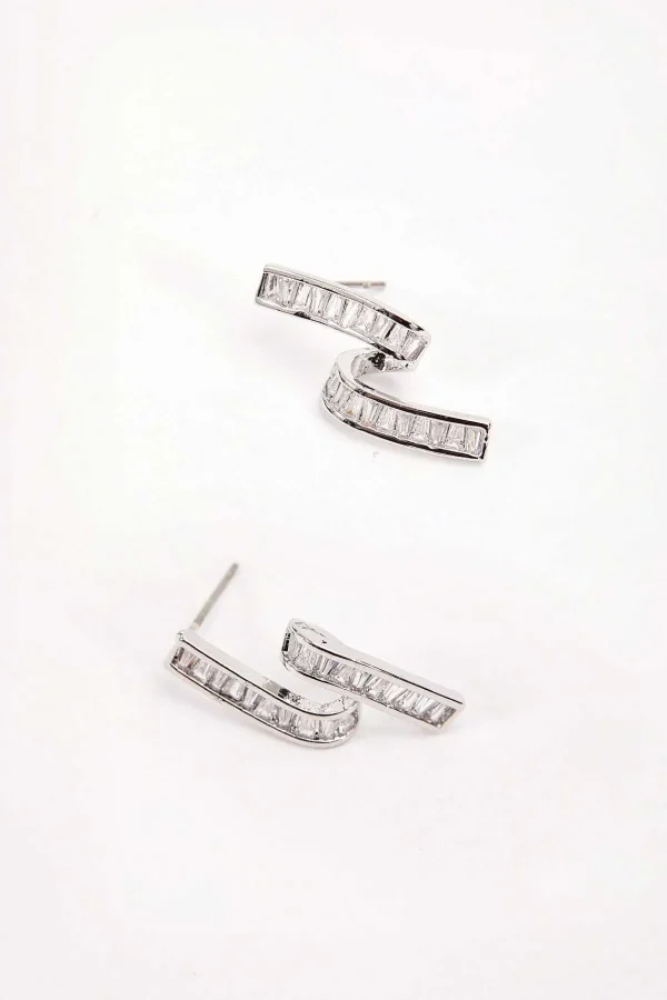 Soul Jewellery Twisted Silver Clear Stone Earrings*Women April Edit
