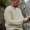 Aran Woollen Mills Unisex Handknit Merino Wool Sweater In Cream*Women Jumpers & Cardigans