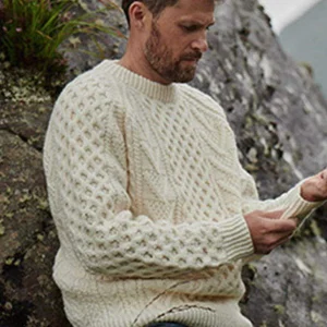 Aran Woollen Mills Unisex Handknit Merino Wool Sweater In Cream*Women Jumpers & Cardigans
