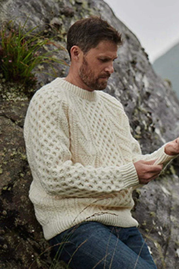 Aran Woollen Mills Unisex Handknit Merino Wool Sweater In Cream*Women Jumpers & Cardigans
