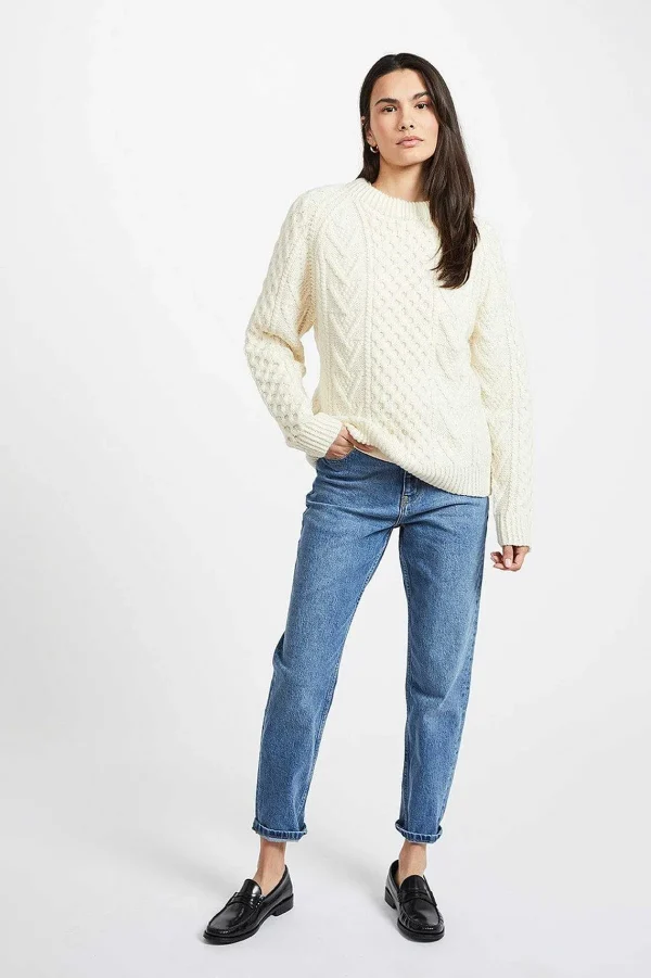 Aran Woollen Mills Unisex Handknit Merino Wool Sweater In Cream*Women Jumpers & Cardigans
