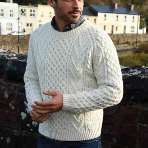 Aran Woollen Mills Unisex Handknit Merino Wool Sweater In Cream*Women Jumpers & Cardigans