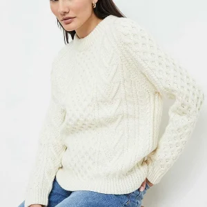 Aran Woollen Mills Unisex Handknit Merino Wool Sweater In Cream*Women Jumpers & Cardigans