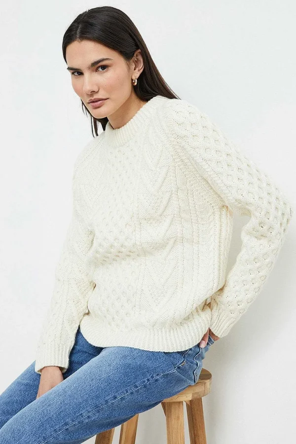 Aran Woollen Mills Unisex Handknit Merino Wool Sweater In Cream*Women Jumpers & Cardigans