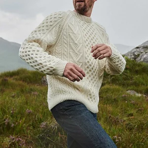 Aran Woollen Mills Unisex Handknit Merino Wool Sweater In Cream*Women Jumpers & Cardigans