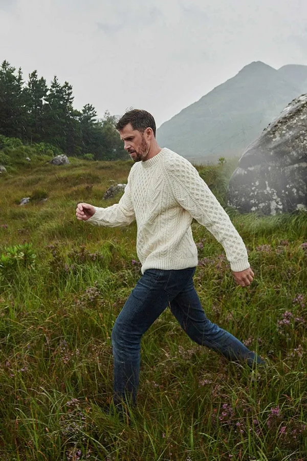 Aran Woollen Mills Unisex Handknit Merino Wool Sweater In Cream*Women Jumpers & Cardigans