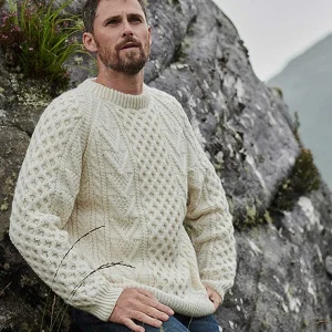 Aran Woollen Mills Unisex Handknit Merino Wool Sweater In Cream*Women Jumpers & Cardigans