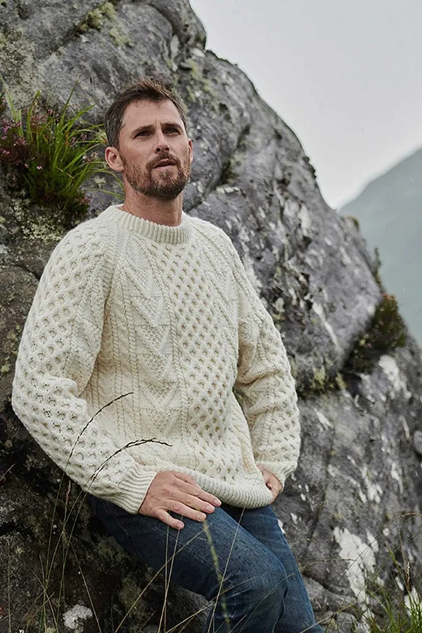 Aran Woollen Mills Unisex Handknit Merino Wool Sweater In Cream*Women Jumpers & Cardigans