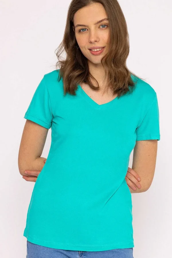 Kelly & Grace Weekend V Neck Tee In Aqua*Women Tops & Blouses