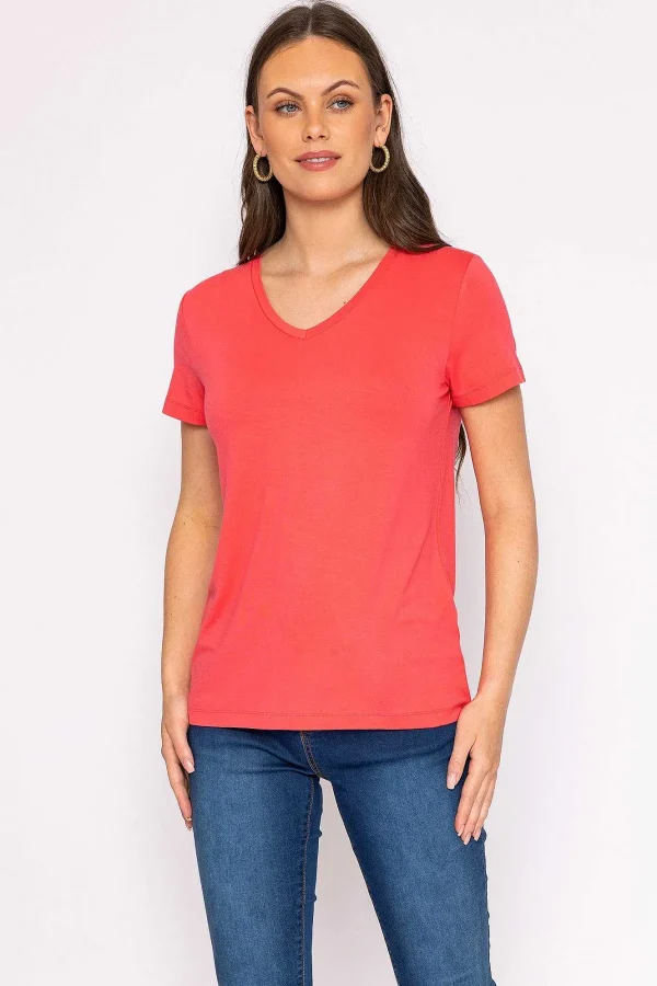 Kelly & Grace Weekend V Neck Tee In Coral*Women Tops & Blouses