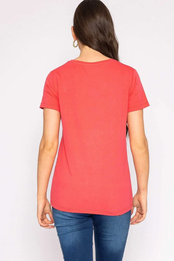 Kelly & Grace Weekend V Neck Tee In Coral*Women Tops & Blouses