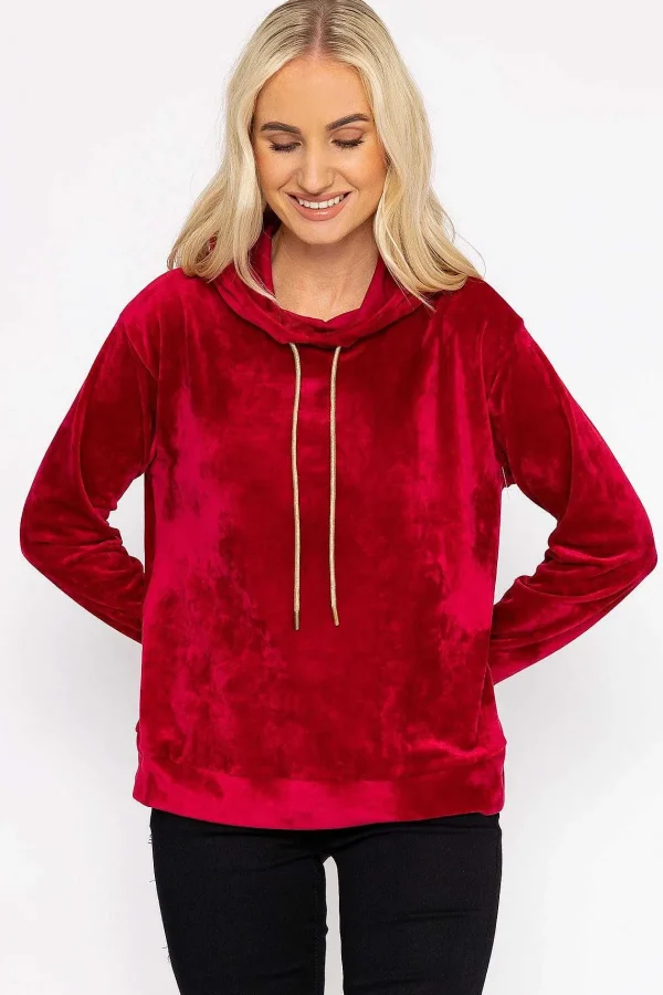 Kelly & Grace Weekend Velvet Hoody In Burgundy*Women Hoodies & Sweatshirts