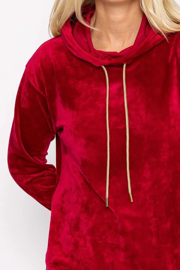 Kelly & Grace Weekend Velvet Hoody In Burgundy*Women Hoodies & Sweatshirts