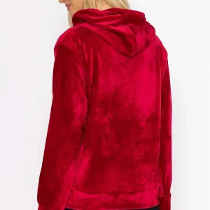 Kelly & Grace Weekend Velvet Hoody In Burgundy*Women Hoodies & Sweatshirts