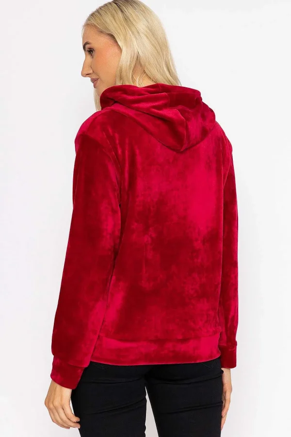 Kelly & Grace Weekend Velvet Hoody In Burgundy*Women Hoodies & Sweatshirts