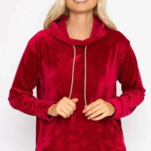 Kelly & Grace Weekend Velvet Hoody In Burgundy*Women Hoodies & Sweatshirts
