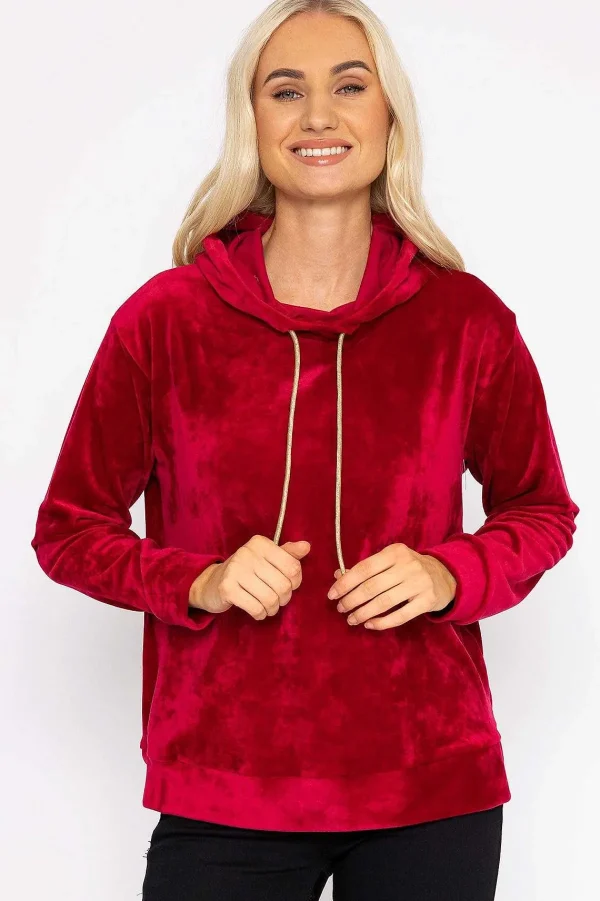 Kelly & Grace Weekend Velvet Hoody In Burgundy*Women Hoodies & Sweatshirts