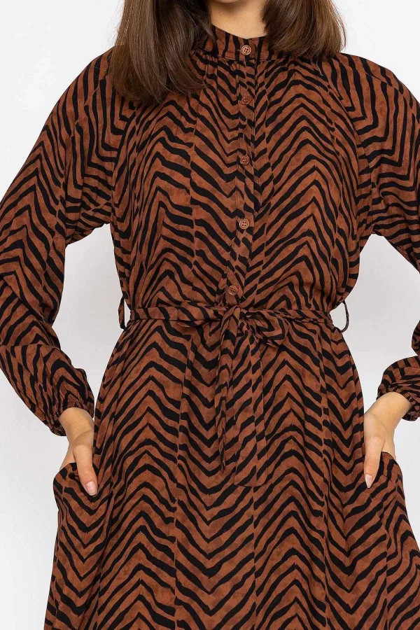 Rowen Avenue Viscose Dress In Brown Animal Print*Women Dresses & Jumpsuits