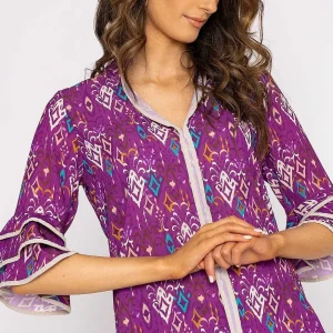 Pala D'oro V-Neck Frill Sleeve Top In Magenta Print*Women Tops & Blouses