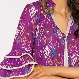 Pala D'oro V-Neck Frill Sleeve Top In Magenta Print*Women Tops & Blouses