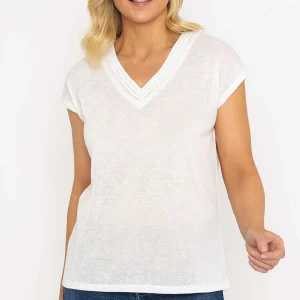 Voulez Vous V-Neck Slub Top With Neck Details In Ecru*Women Tops & Blouses