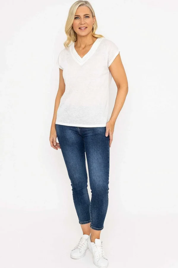 Voulez Vous V-Neck Slub Top With Neck Details In Ecru*Women Tops & Blouses