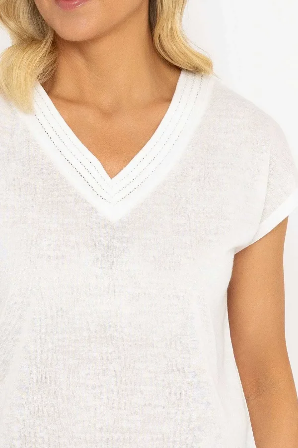 Voulez Vous V-Neck Slub Top With Neck Details In Ecru*Women Tops & Blouses