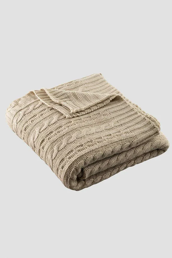 Galway Crystal Warm Grey Aran Knit Throw* Throws