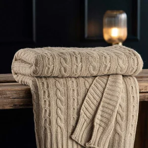 Galway Crystal Warm Grey Aran Knit Throw* Throws