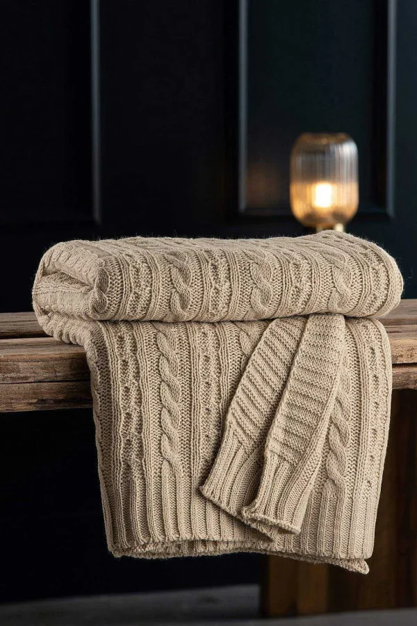 Galway Crystal Warm Grey Aran Knit Throw* Throws