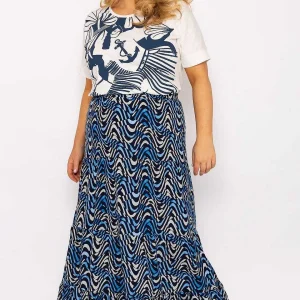 Ulla Popken Wave Print Long Skirt In Navy*Women Skirts & Shorts