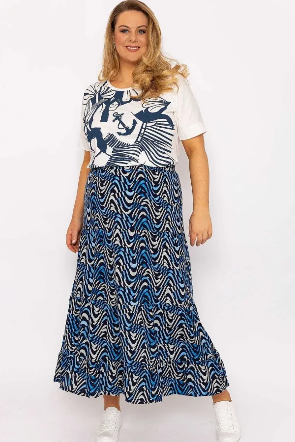 Ulla Popken Wave Print Long Skirt In Navy*Women Skirts & Shorts