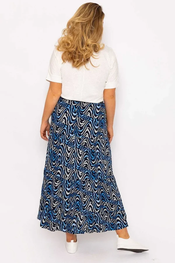 Ulla Popken Wave Print Long Skirt In Navy*Women Skirts & Shorts