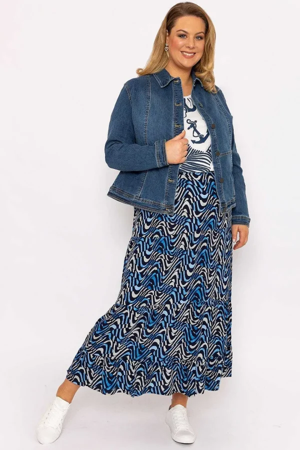 Ulla Popken Wave Print Long Skirt In Navy*Women Skirts & Shorts