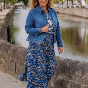 Ulla Popken Wave Print Long Skirt In Navy*Women Skirts & Shorts