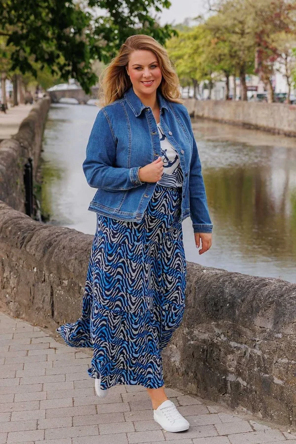 Ulla Popken Wave Print Long Skirt In Navy*Women Skirts & Shorts