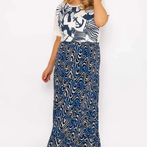 Ulla Popken Wave Print Long Skirt In Navy*Women Skirts & Shorts