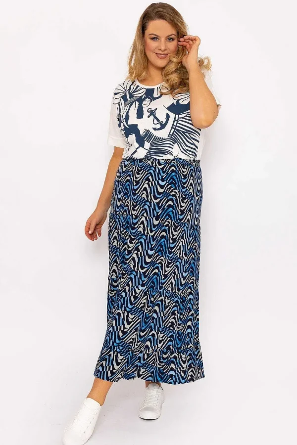 Ulla Popken Wave Print Long Skirt In Navy*Women Skirts & Shorts