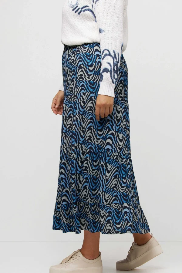 Ulla Popken Wave Print Long Skirt In Navy*Women Skirts & Shorts