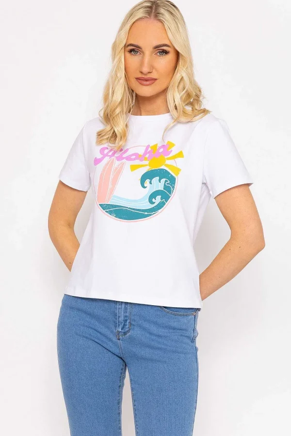 Kelly & Grace Weekend White Aloha Cotton T-Shirt*Women Tops & Blouses